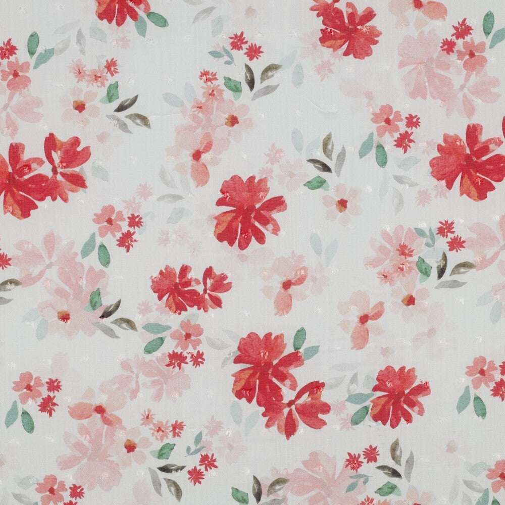 Viskose Dobby mit Blumenmuster - weiß/rot