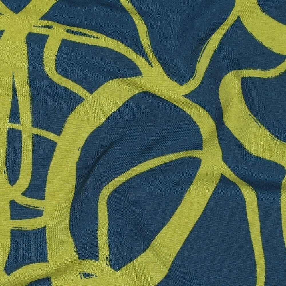 Webware Stretch abstrakt floral - petrol/oliv