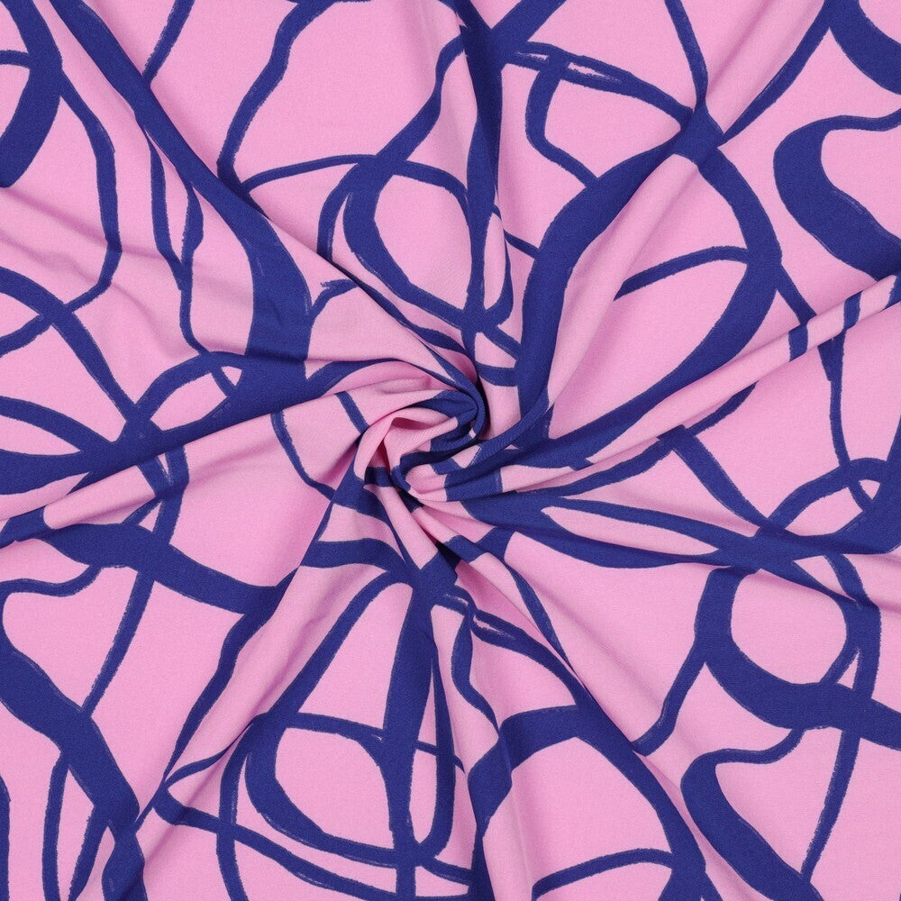 Webware Stretch abstrakt floral - blau/rosa