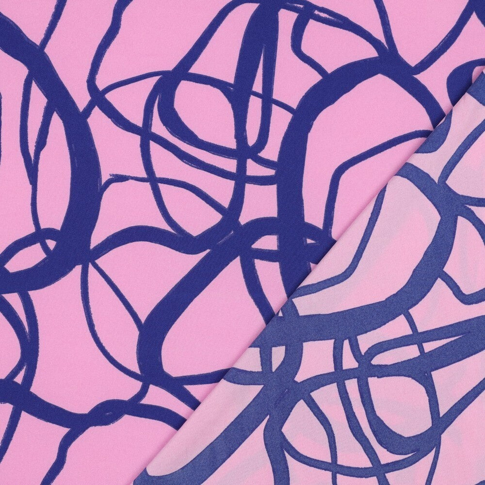 Webware Stretch abstrakt floral - blau/rosa