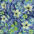 Viskose Satin Blumen - blau/grün