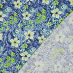 Viskose Satin Blumen - blau/grün