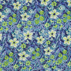 Viskose Satin Blumen - blau/grün
