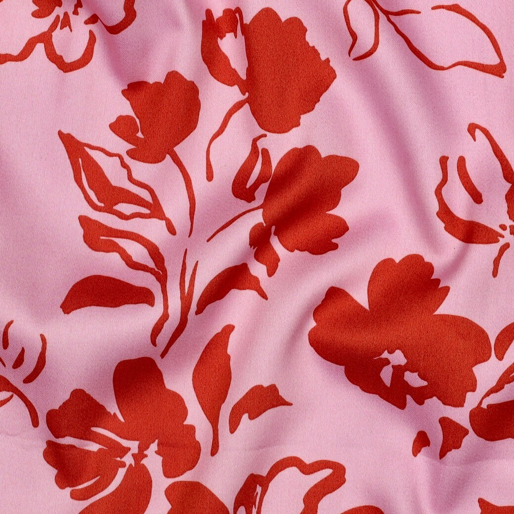 Baumwoll Satin "Flowers" - hellrosa
