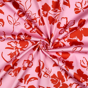 Baumwoll Satin "Flowers" - hellrosa