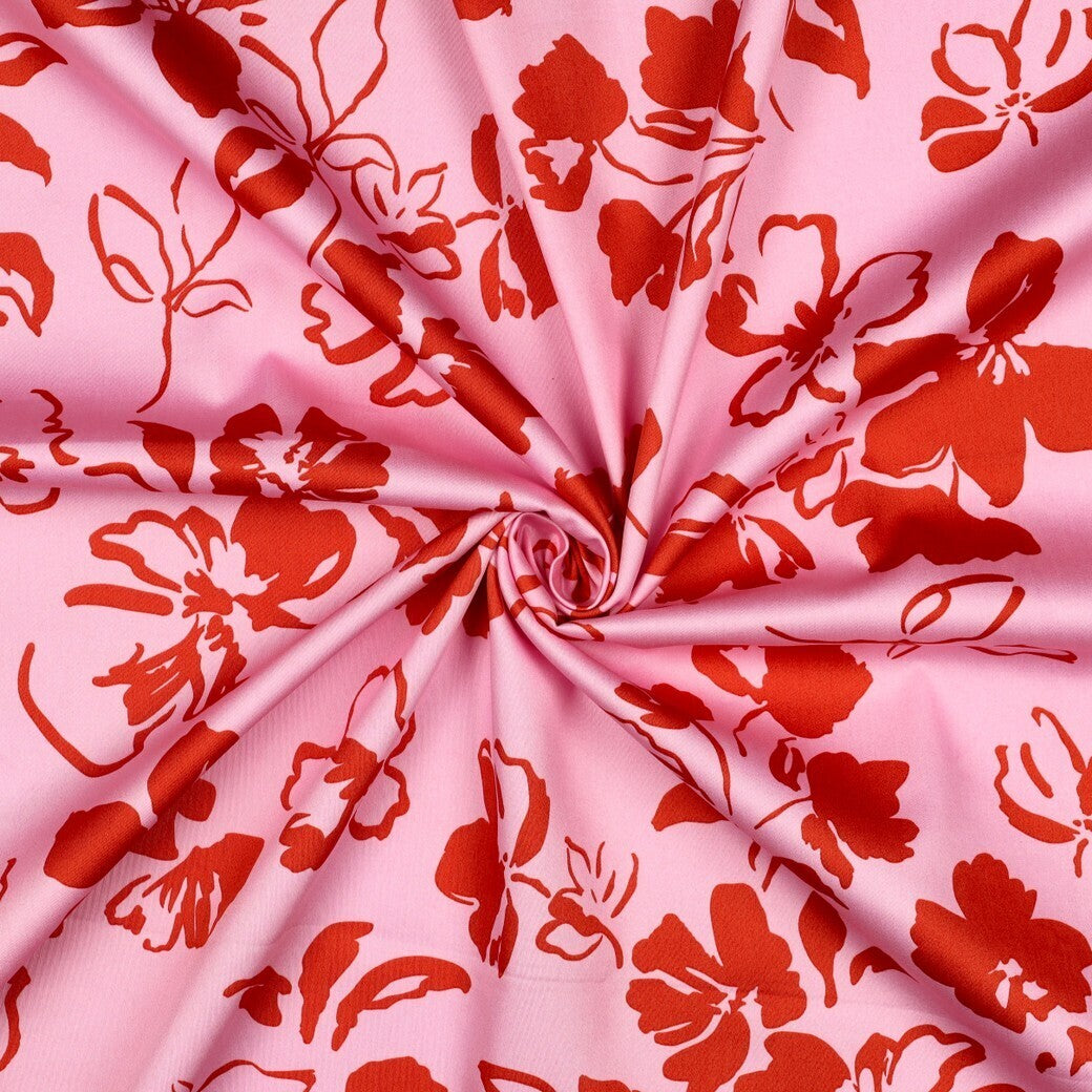 Baumwoll Satin "Flowers" - hellrosa