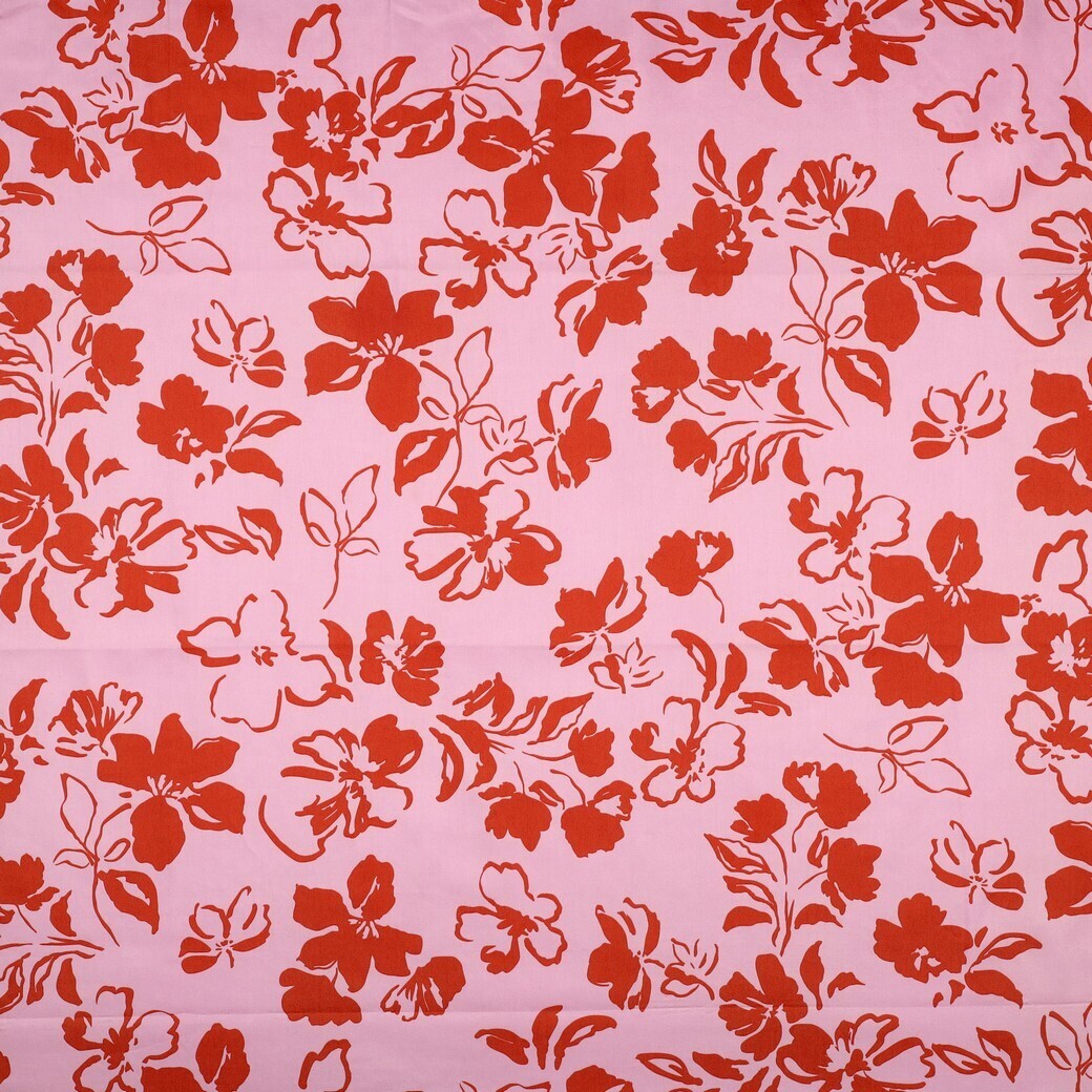 Baumwoll Satin "Flowers" - hellrosa