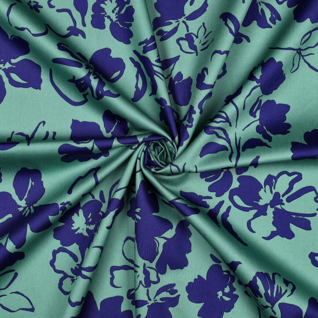 Baumwoll Satin "Flowers" - grün