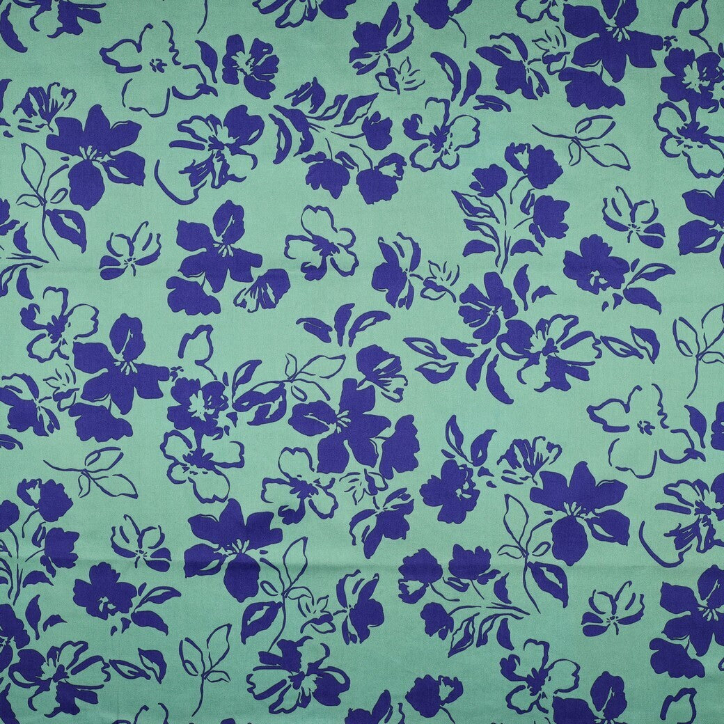 Baumwoll Satin "Flowers" - grün