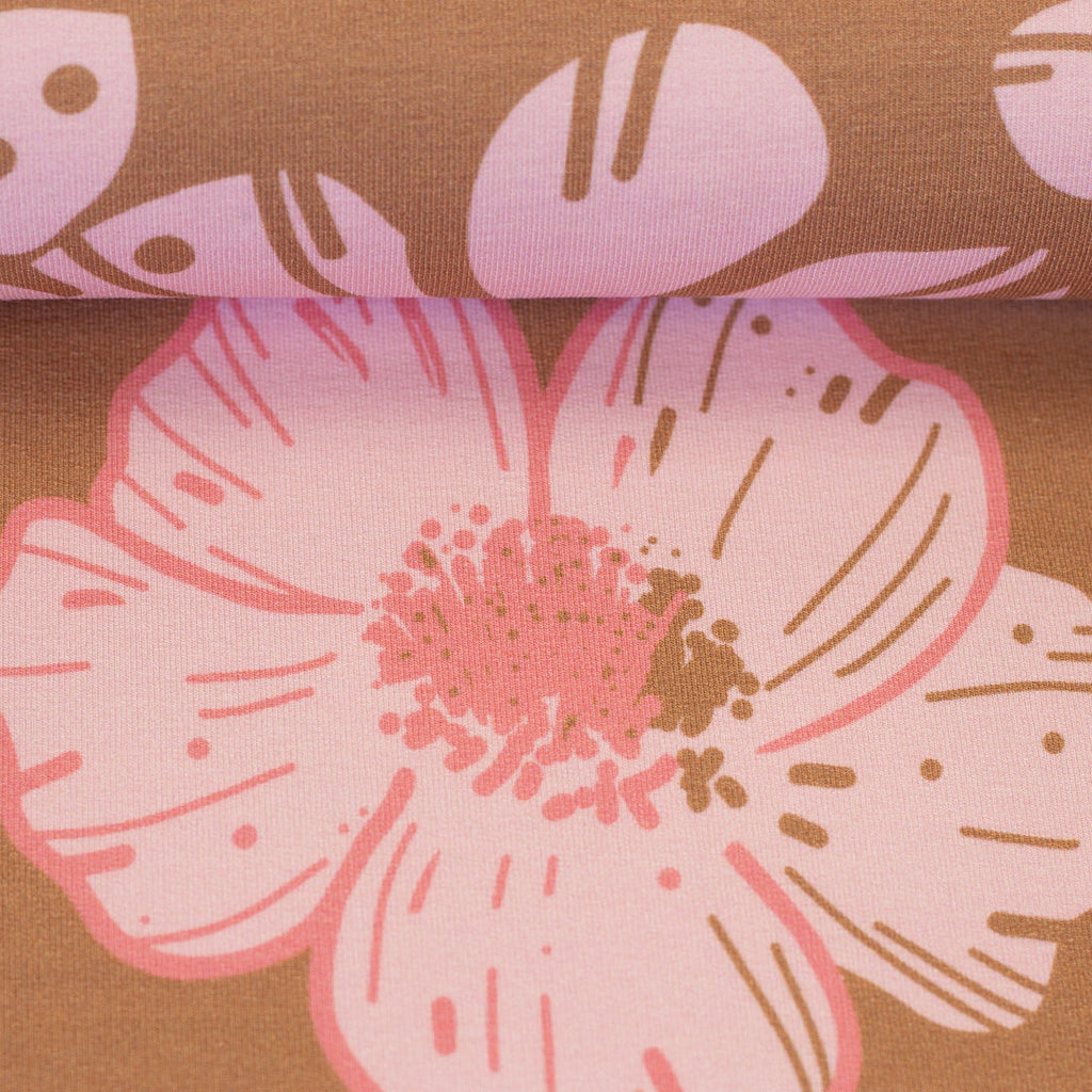 Modal French Terry Swafing - "Flower Dream" by Colu, Hibiskus ocker