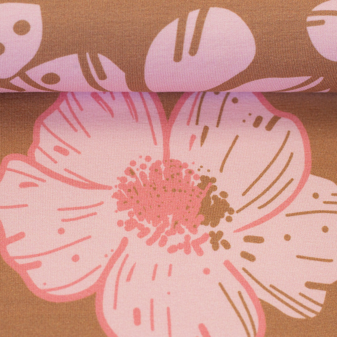 Modal French Terry Swafing - "Flower Dream" by Colu, Hibiskus ocker