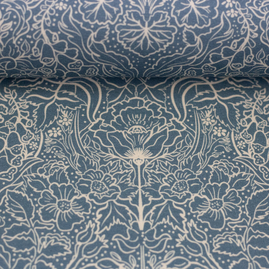 Jersey Swafing - Autumn Damask naturweiß/provincial blue by Bienvenido Colorido