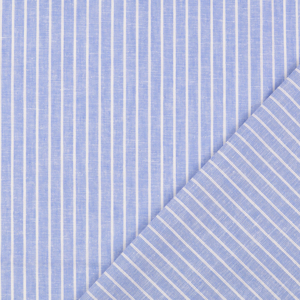 Leinen-Baumwolle meliert mit breiten Streifen - blau