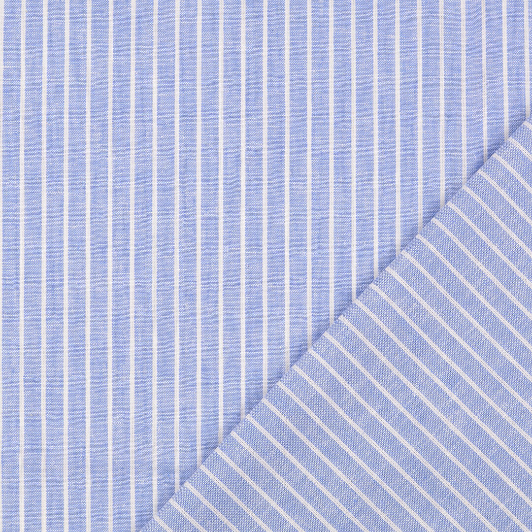 Leinen-Baumwolle meliert mit breiten Streifen - blau