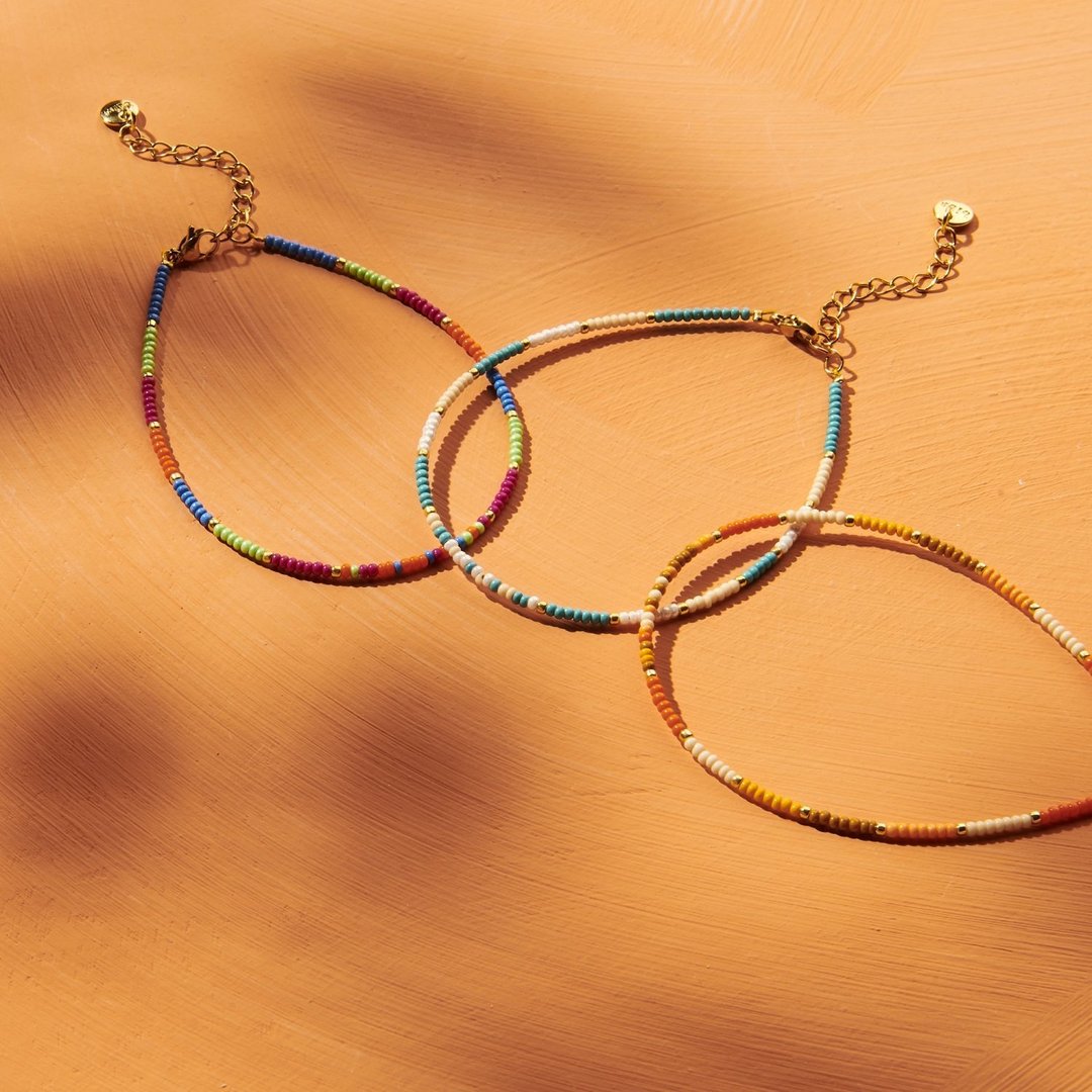 Fusskettchen pink orange mit kleinen Perlen / Beads Summer Boho