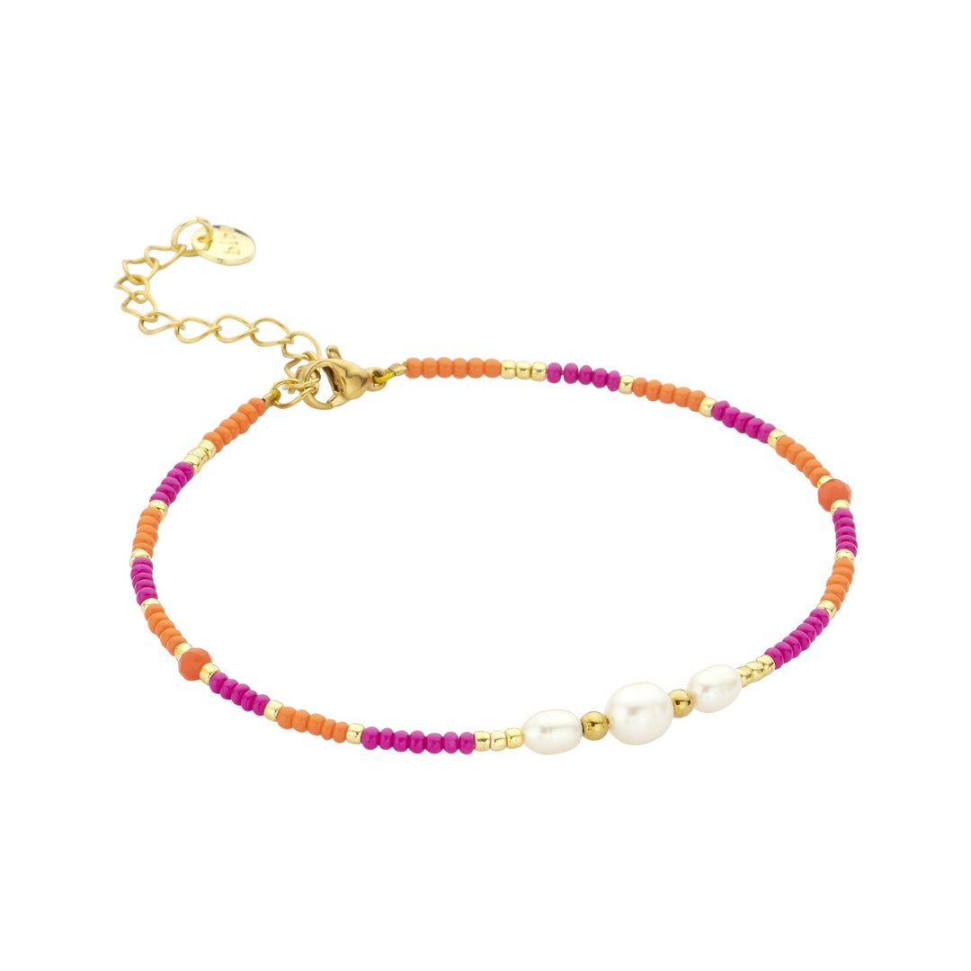 Fusskettchen pink orange mit kleinen Perlen und weißen Perlen/ Beads Summer Boho