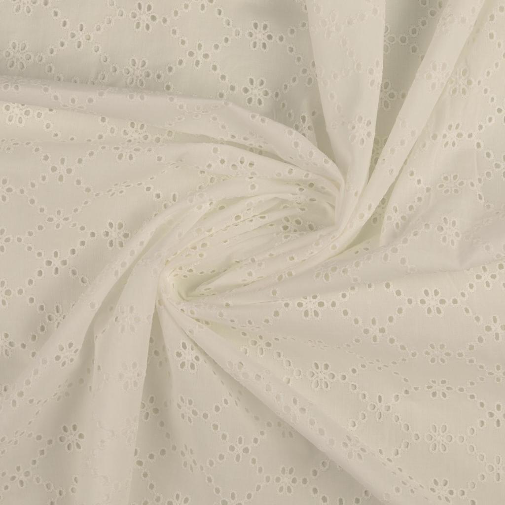 Baumwoll-Voile mit Stickerei - Blumenkaros offwhite *Videovorstellung*