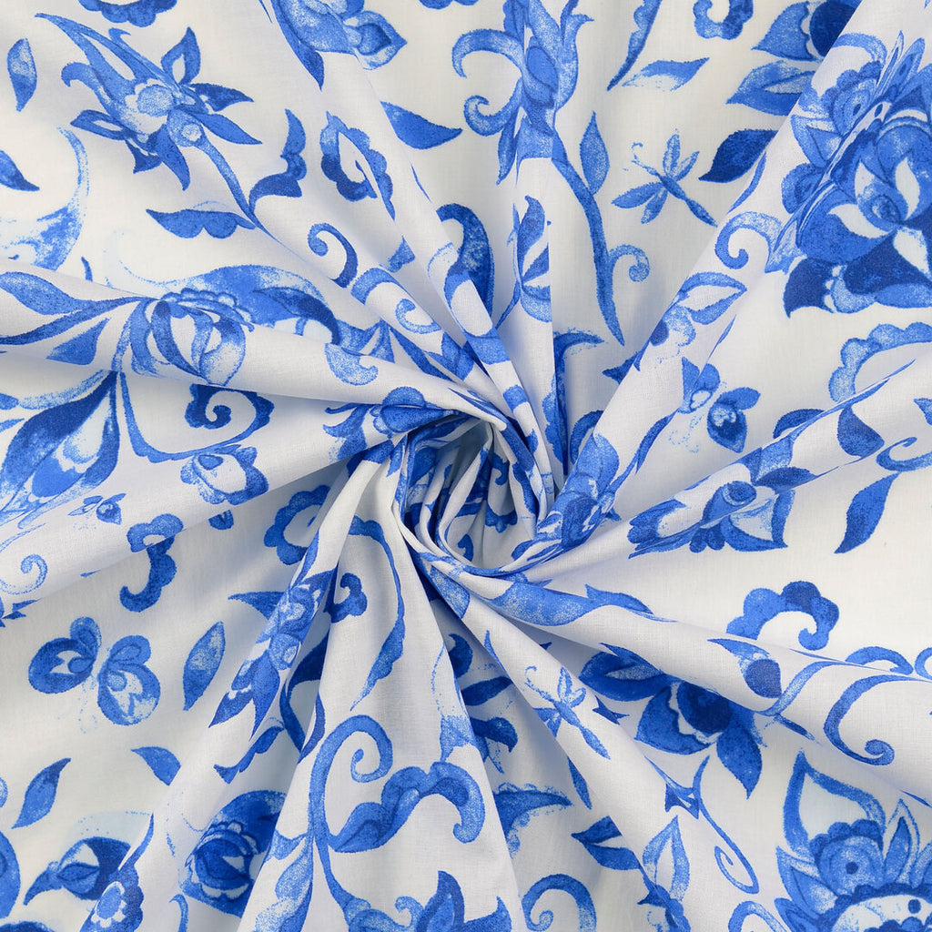 Baumwoll Voile florale Ornamente - blau - Reststück 1,9M