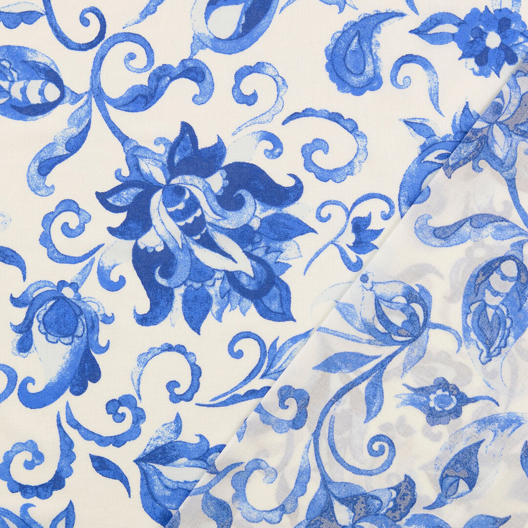 Baumwoll Voile florale Ornamente - blau - Reststück 1,9M