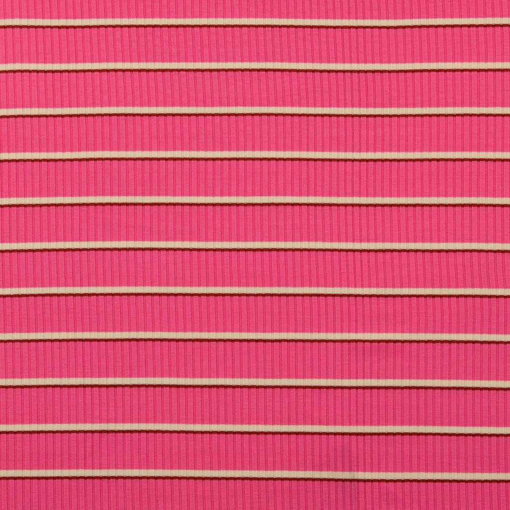 Viskose Feinripp Jersey Streifen - rosa - reststück 1,6M