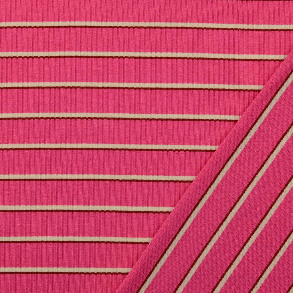 Viskose Feinripp Jersey Streifen - rosa