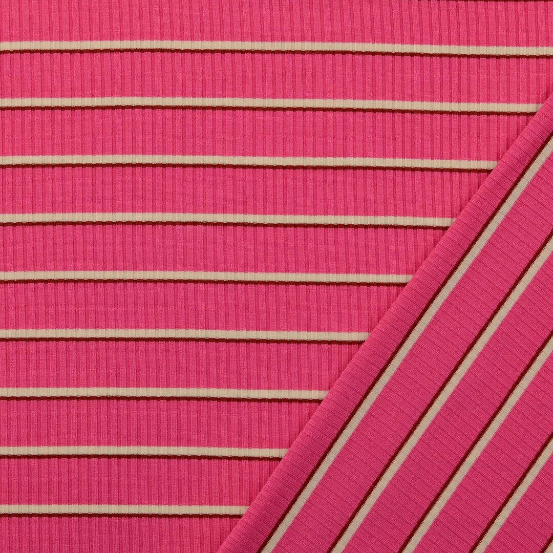 Viskose Feinripp Jersey Streifen - rosa - reststück 1,6M