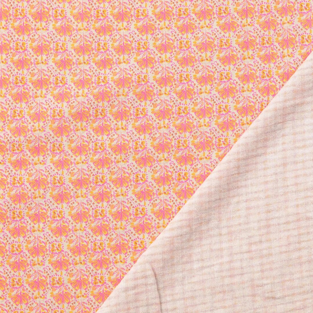 Baumwolle "Vintage" Blumen - orange *Videovorstellung*