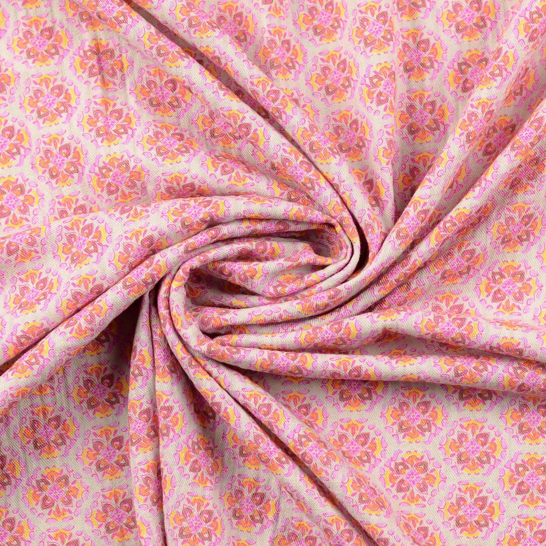 Baumwolle "Vintage" Blumenornamente - pink *Videovorstellung*