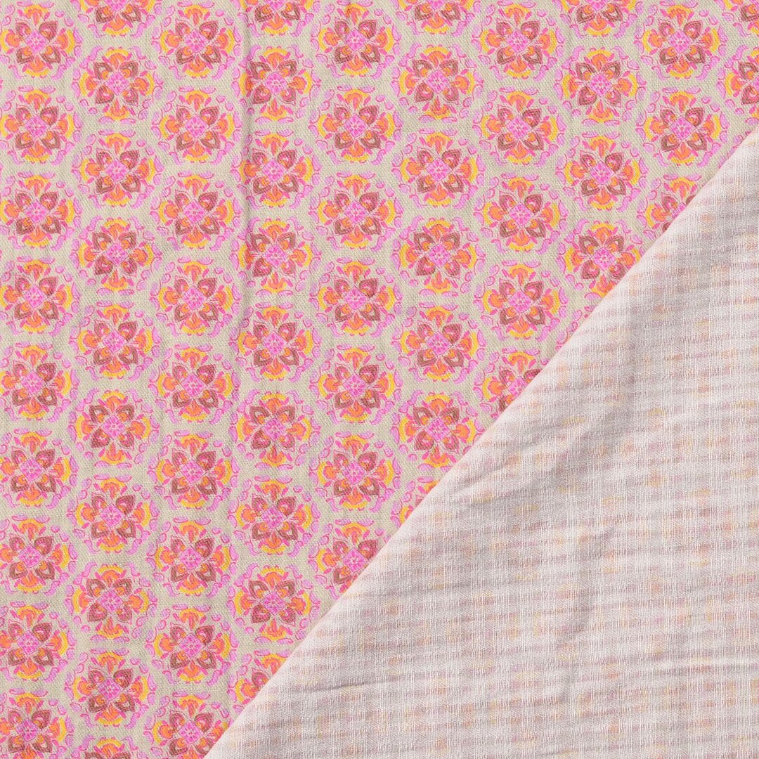 Baumwolle "Vintage" Blumenornamente - pink *Videovorstellung*