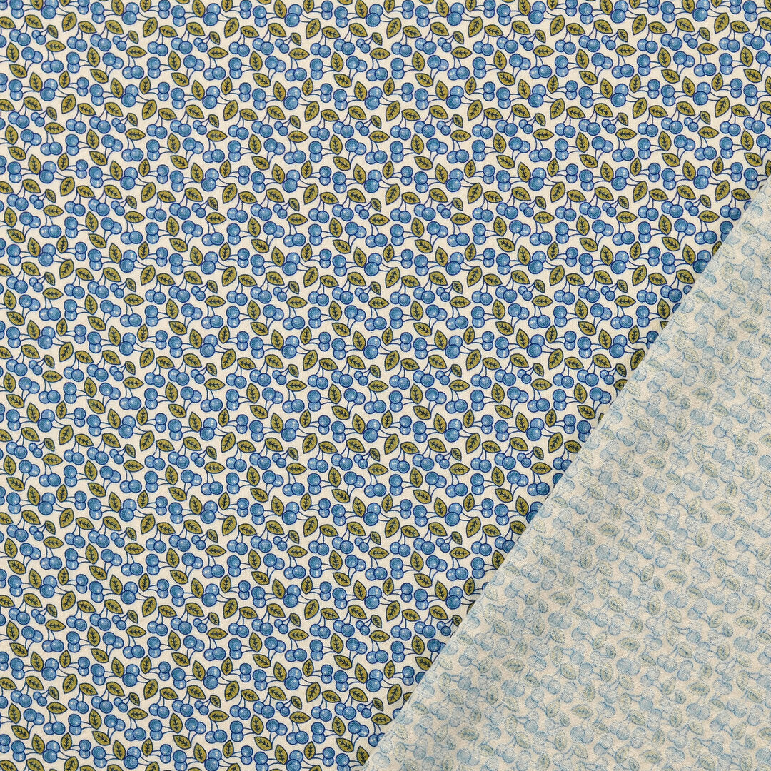 Baumwoll-Seersucker - vintage Kirschen blau