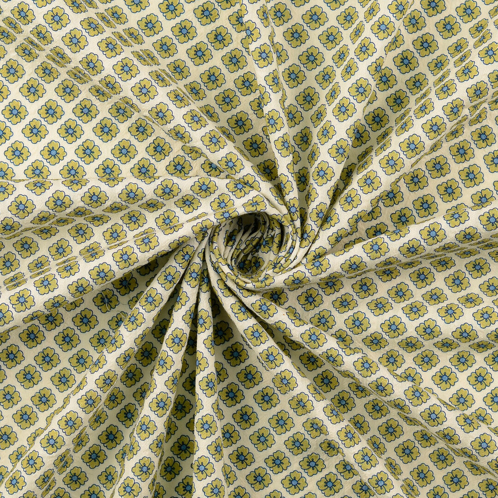 Baumwoll-Seersucker - vintage Blüten oliv