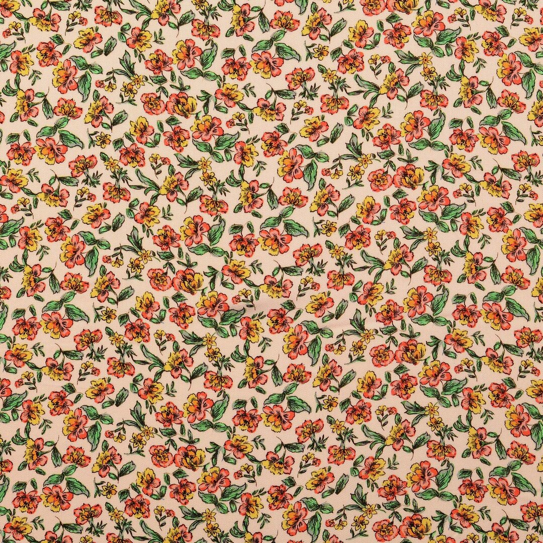 Viskose Satin Twill "floral" - Blümchen lachs