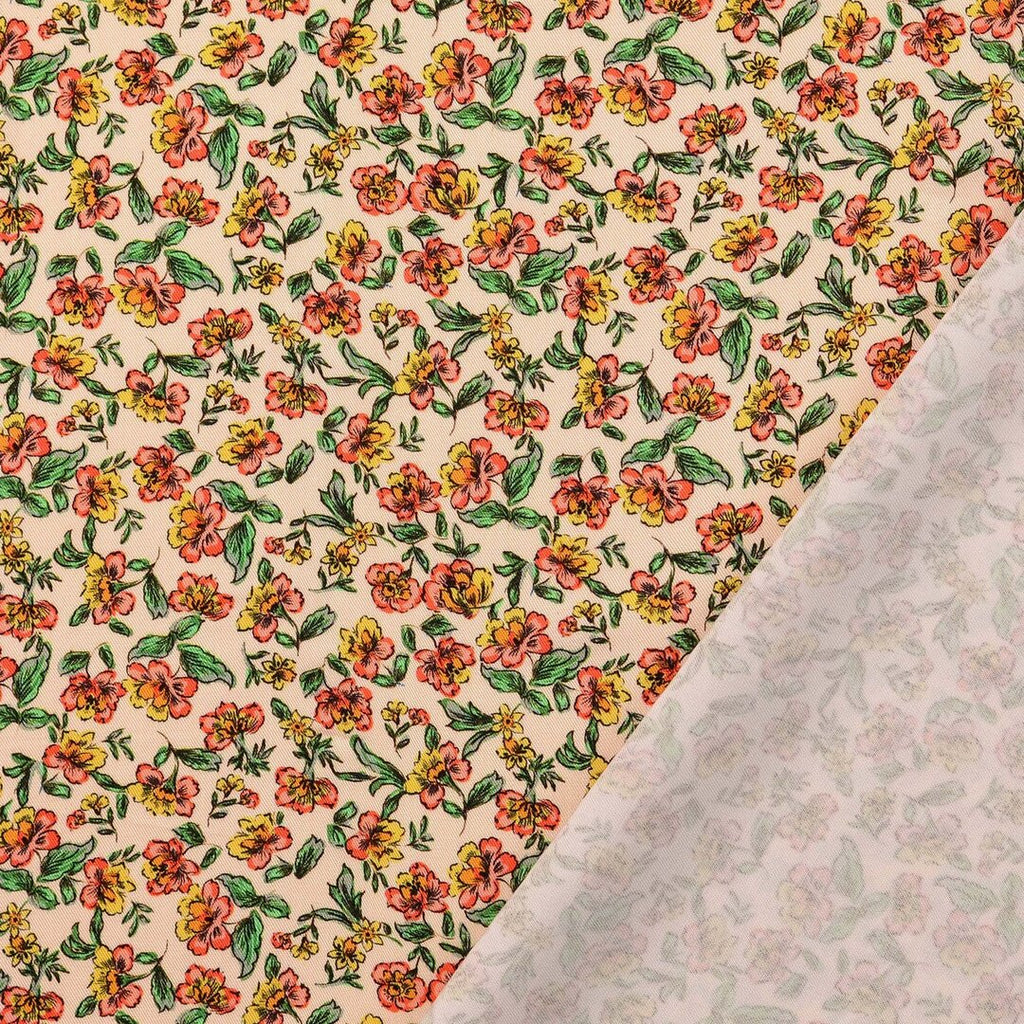 Viskose Satin Twill "floral" - Blümchen lachs