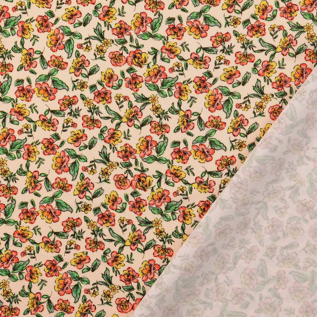 Viskose Satin Twill "floral" - Blümchen lachs