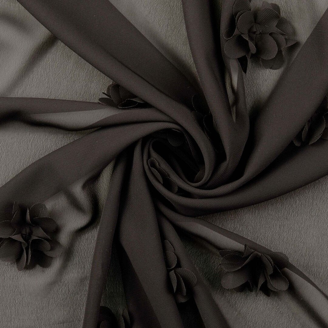 Chiffon 3D Blüten - schwarz