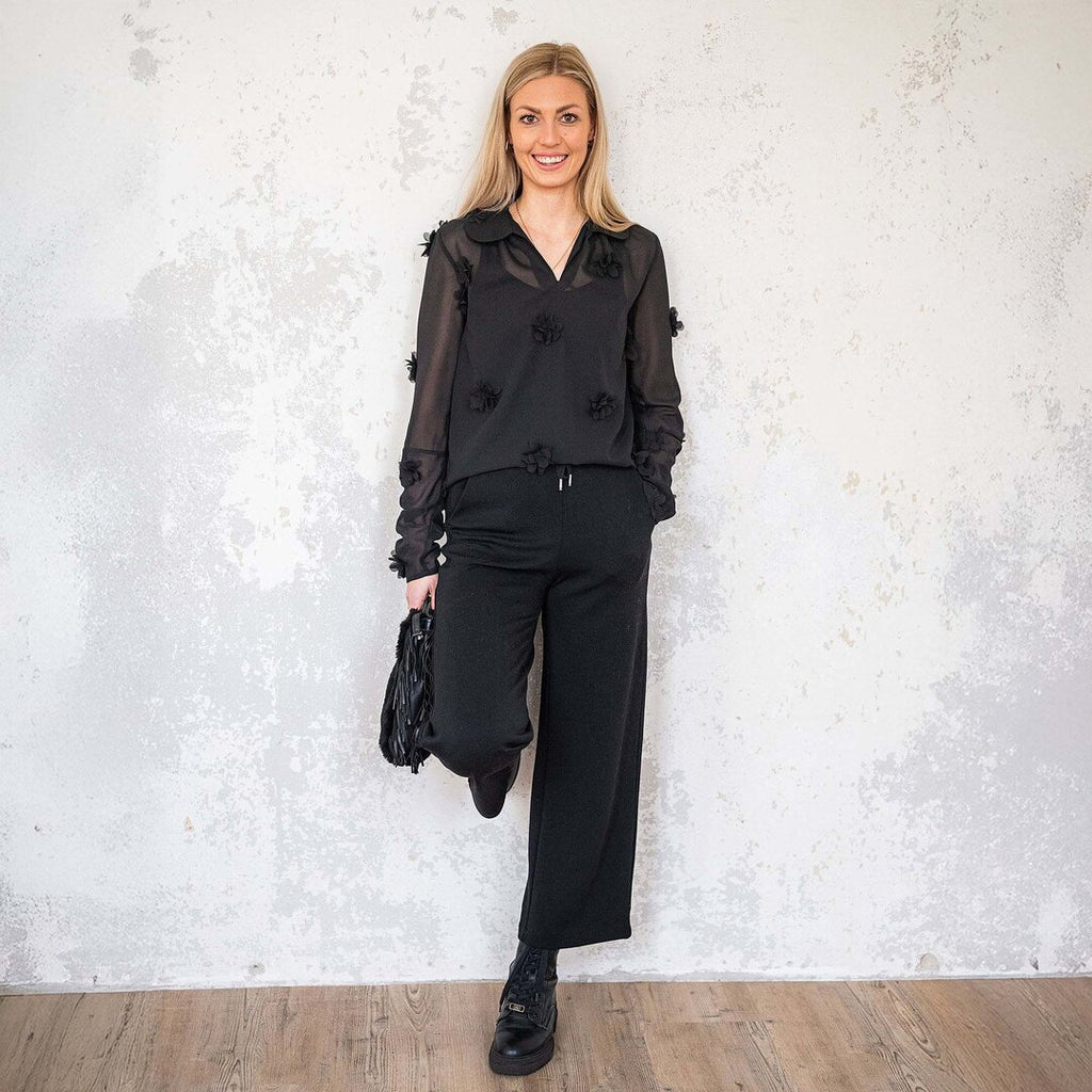 Chiffon 3D Blüten - schwarz