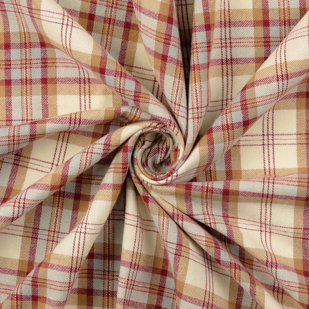 Baumwoll-Flanell Karo - sand/bordeaux