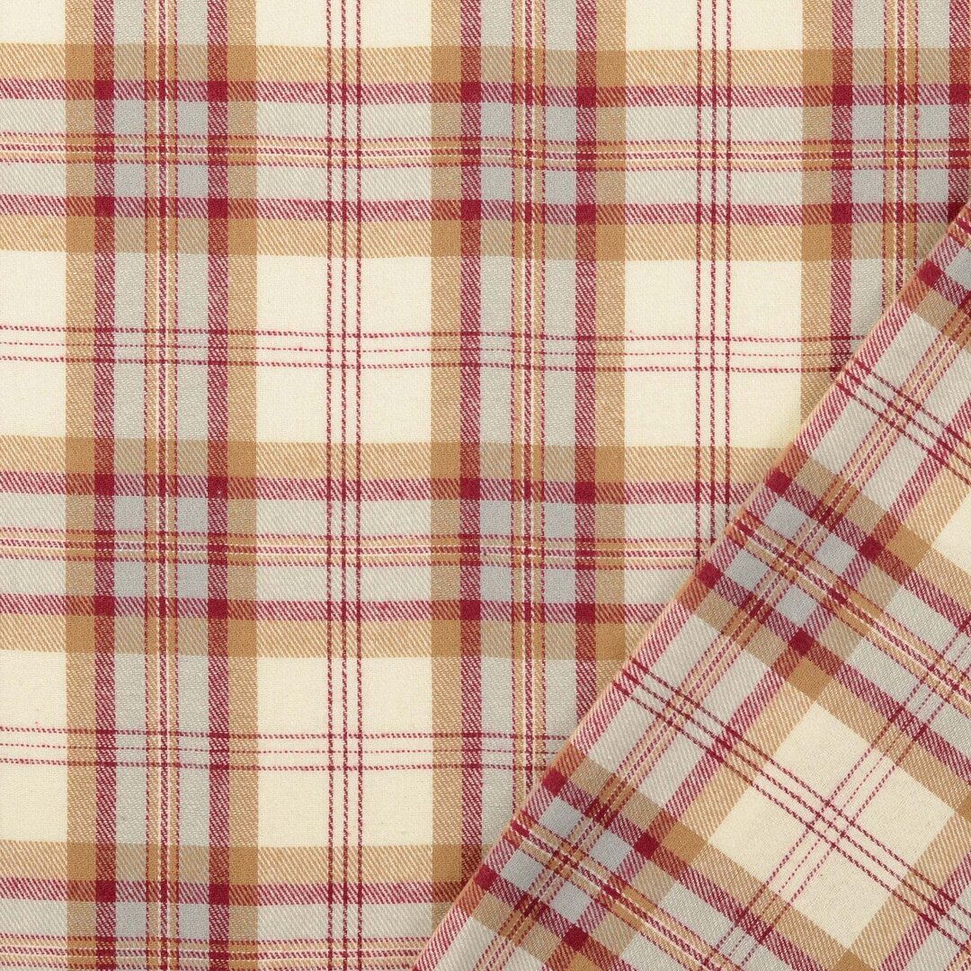 Baumwoll-Flanell Karo - sand/bordeaux