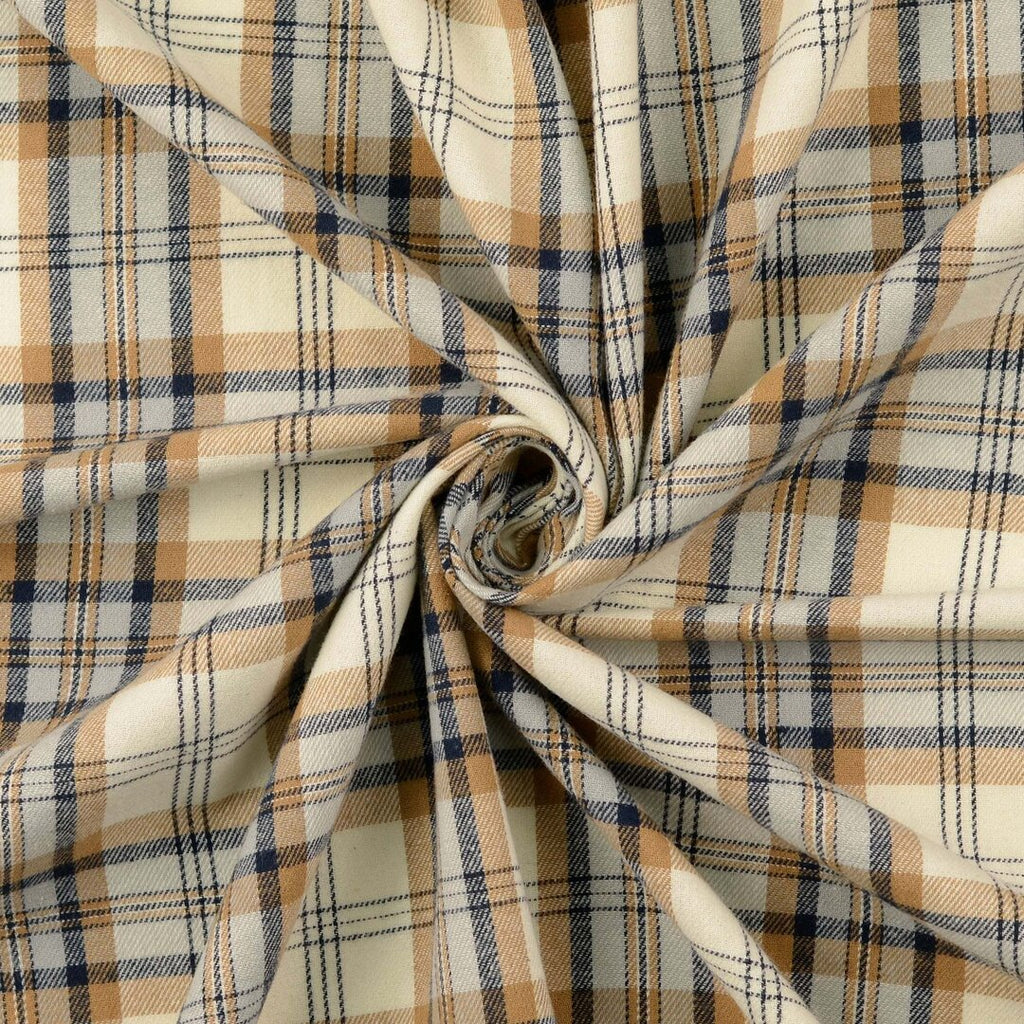 Baumwoll-Flanell Karo - sand/blau