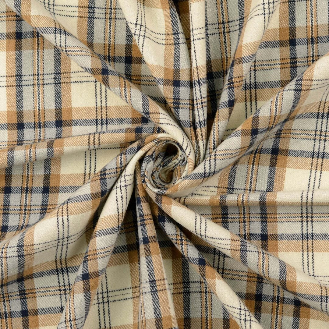 Baumwoll-Flanell Karo - sand/blau