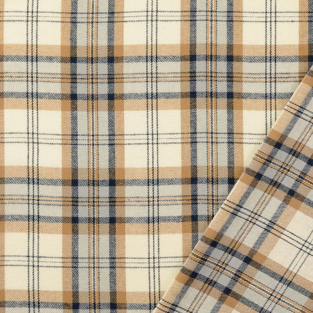 Baumwoll-Flanell Karo - sand/blau