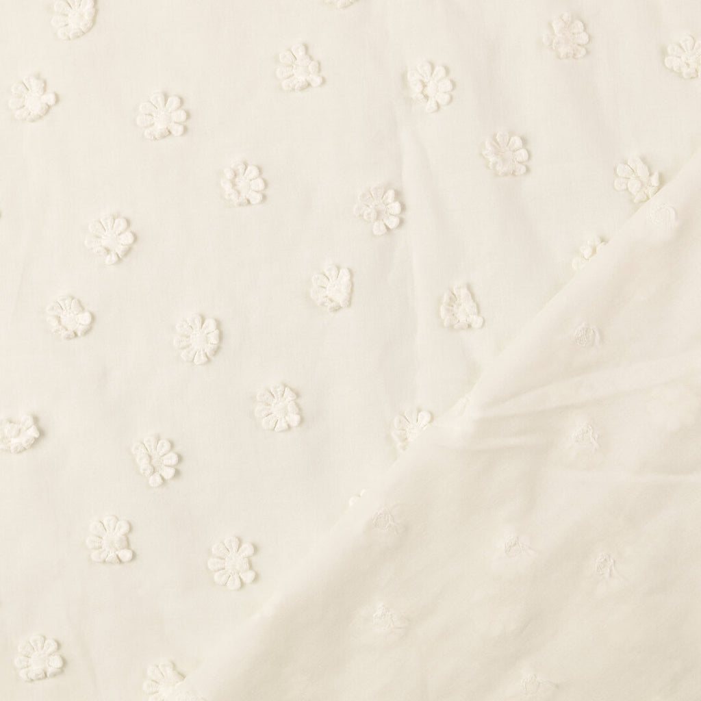 Baumwollstoff mit 3D-Stickerei Blüten - offwhite