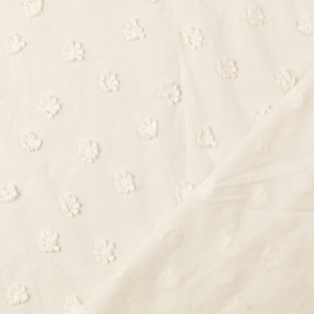Baumwollstoff mit 3D-Stickerei Blüten - offwhite