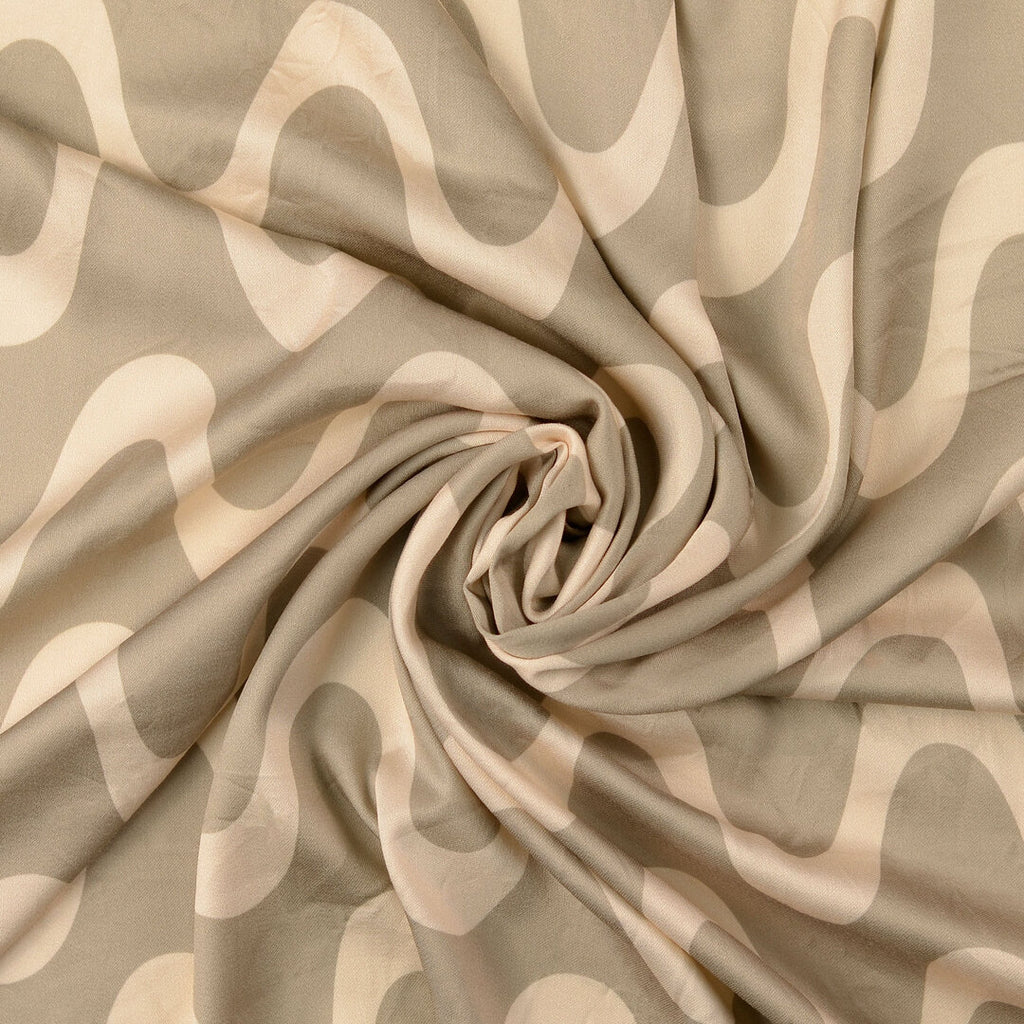 Viskose Satin Wellen - graubeige