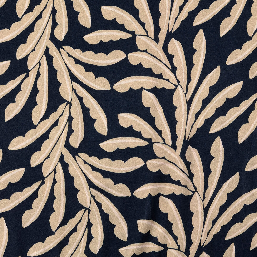 Viskose Satin Leaves - schwarz - Reststück 1,5m