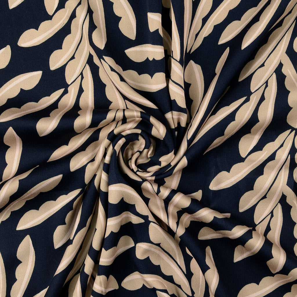 Viskose Satin Leaves - schwarz