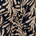 Viskose Satin Leaves - schwarz - Reststück 1,5m