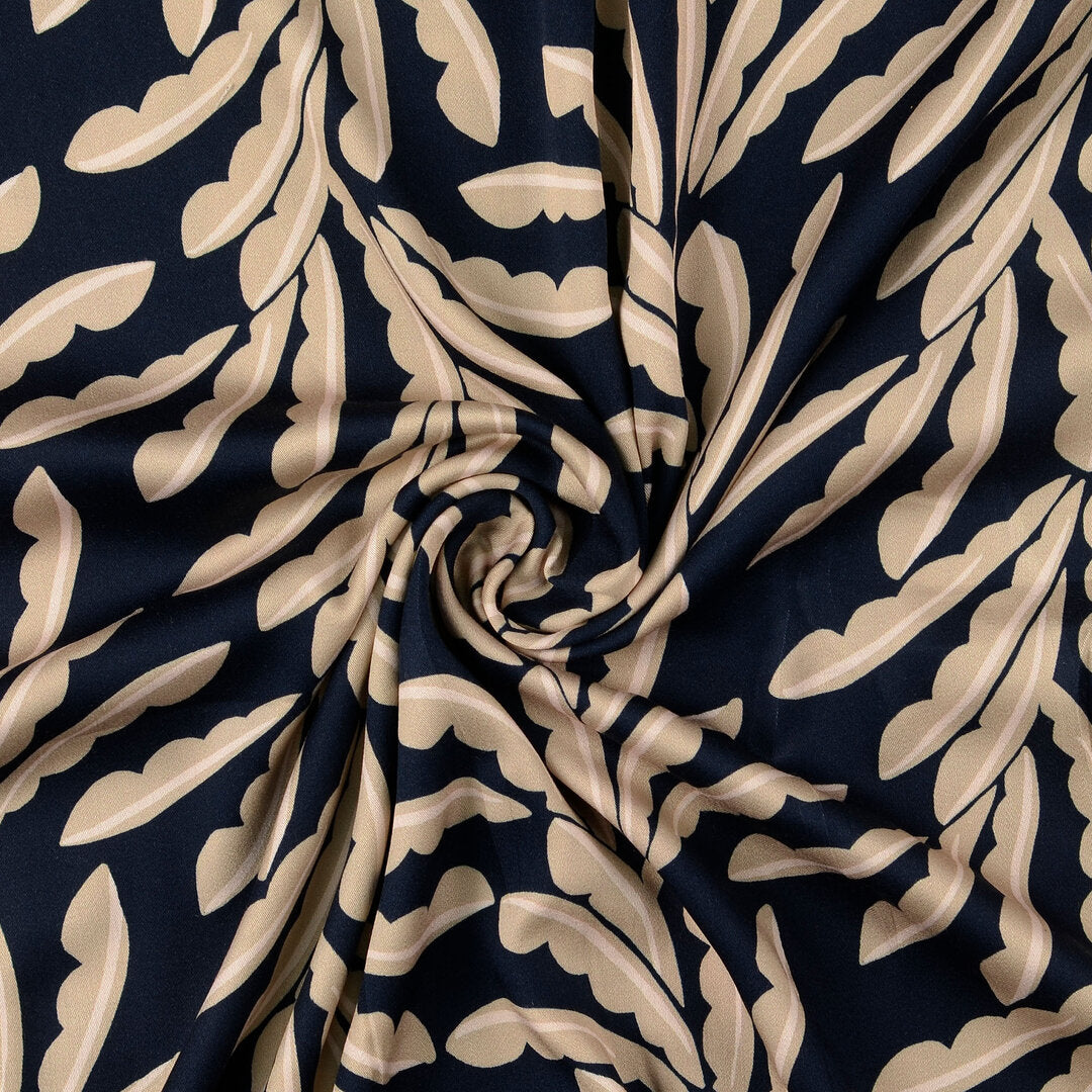 Viskose Satin Leaves - schwarz - Reststück 1,5m