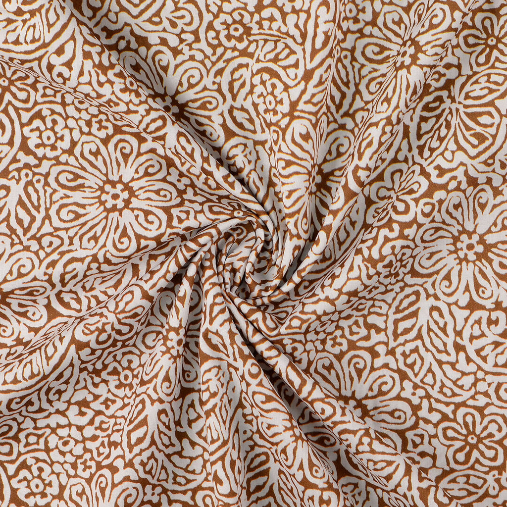 Baumwoll Popeline floral - braun - Reststück 1,6M