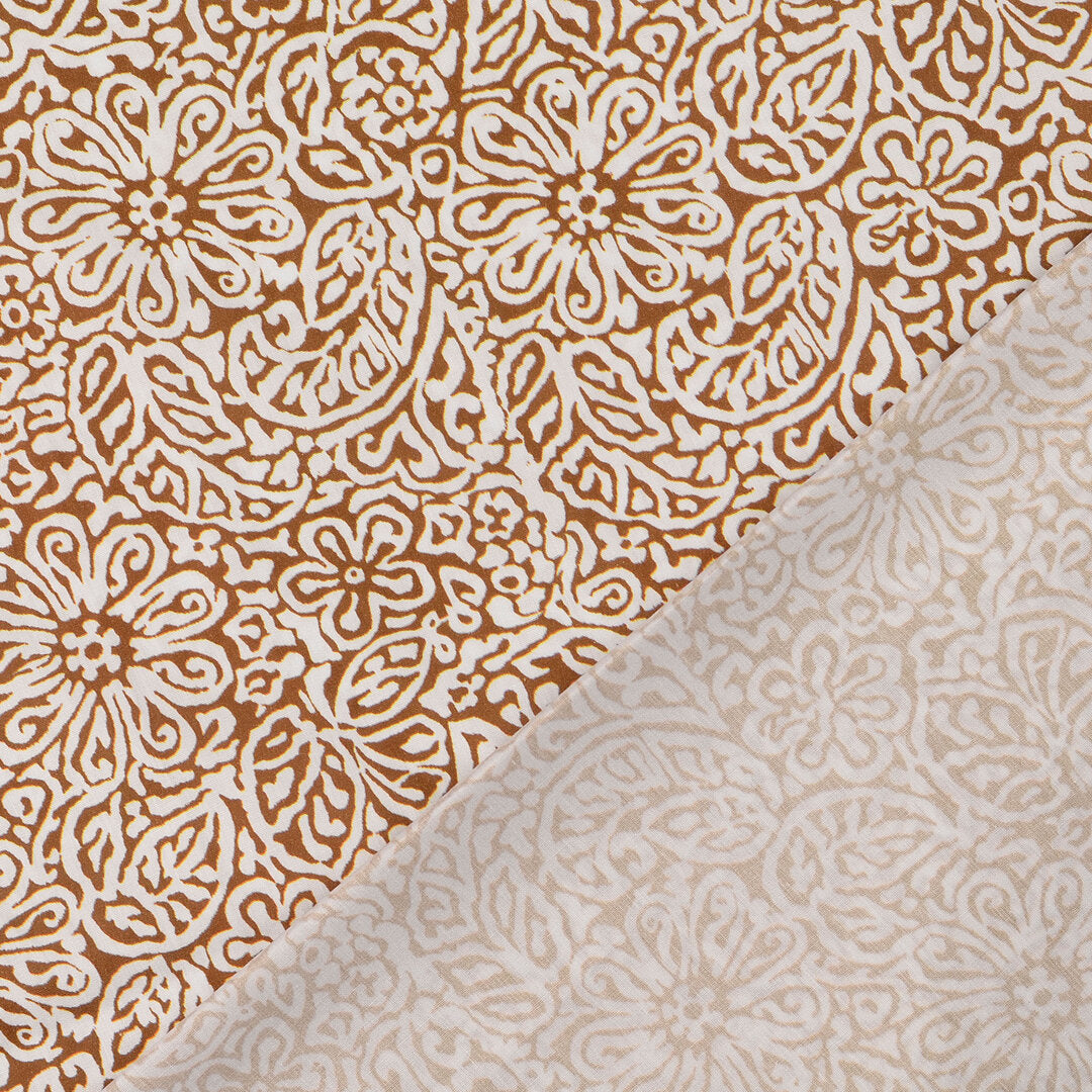 Baumwoll Popeline floral - braun - Reststück 1,6M
